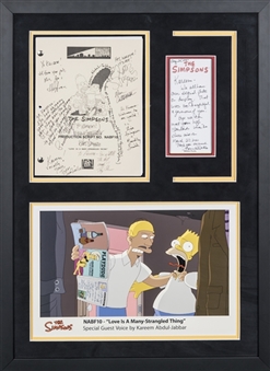 "The Simpsons" Cast Signed Script, Note From Producer Bonnie Pietila & Original Animation Cel From NABF-10 Episode In 22x30 Frame (Abdul-Jabbar LOA & Beckett)